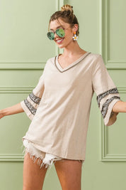 BiBi Triblend Knit Top with Leopard Band Detail on Simply Obsessed