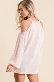 BIBI Popcorn Waffle Top with Cold Shoulder Detail on Simply Obsessed