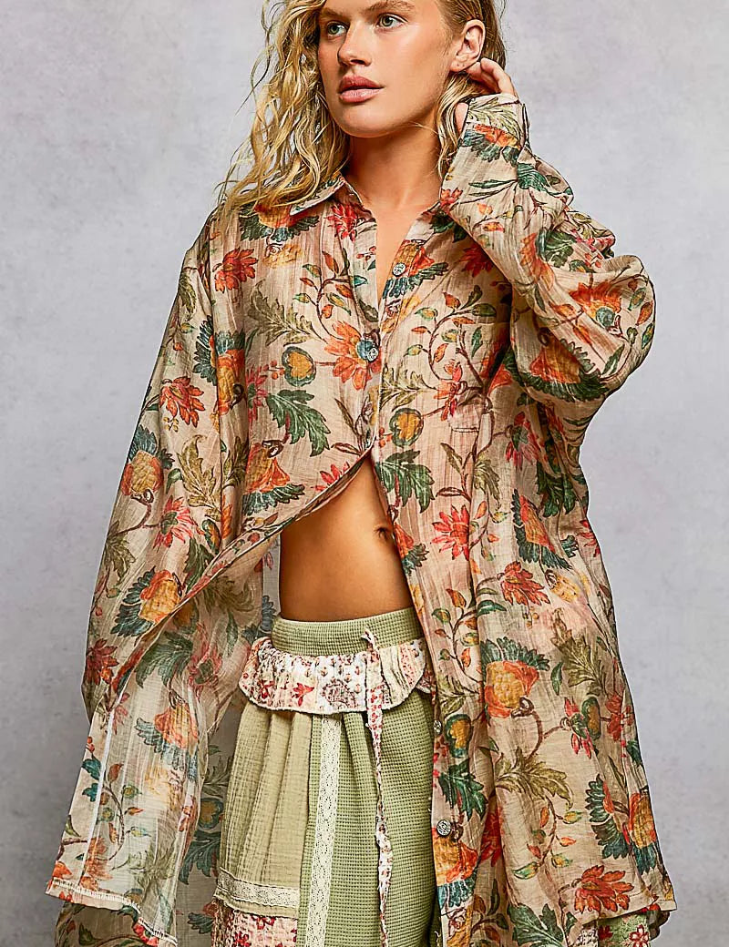 POL Metal Button Down Floral Long Sleeve Shirt on Simply Obsessed