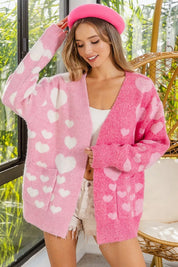 BIBI Heart Color Block V-Beck Knit Cardigan with Pockets on Simply Obsessed