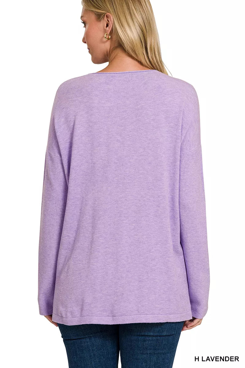 Zenana Viscose Long Sleeve Front Pockets Sweater on Simply Obsessed
