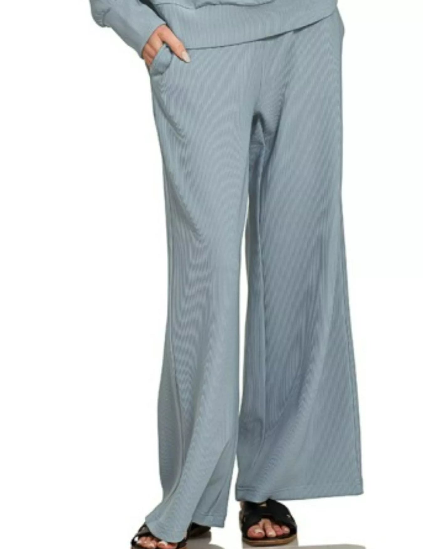 Zenana Ribbed High Neck Half Zip Pullover & Pants Set on Simply Obsessed