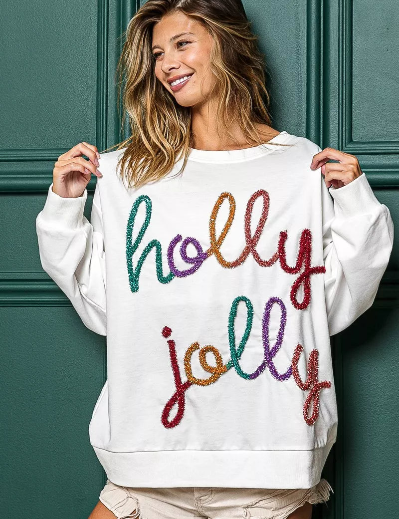 BiBi Holly Jolly Christmas French Terry Sweatshirt on Simply Obsessed