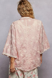 POL Embroidered Floral Collared Neck Shirt with Scalloped Edges on Simply Obsessed
