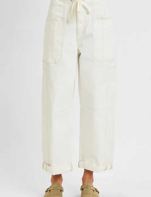 RISEN Full Size High Rise Crop Wide Barrel Cargo Pocket Jeans Plus Size on Simply Obsessed