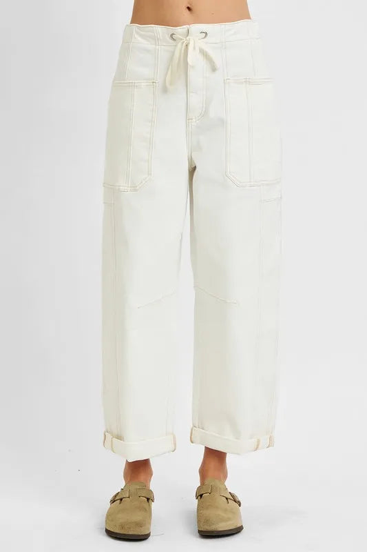 RISEN Full Size High Rise Crop Wide Barrel Cargo Pocket Jeans Plus Size on Simply Obsessed