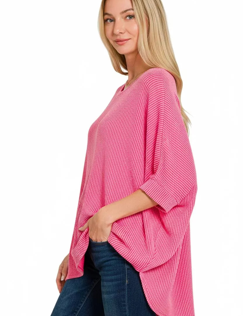 Zenana Raised Rib Bat Sleeve Top on Simply Obsessed