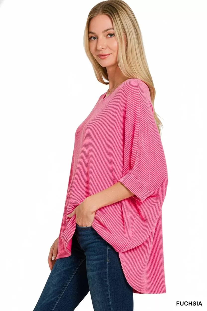 Zenana Raised Rib Bat Sleeve Top on Simply Obsessed