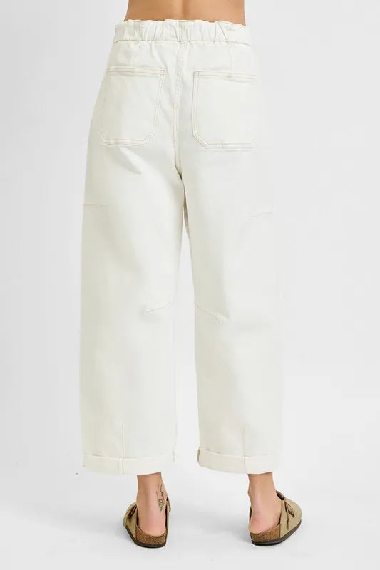 RISEN Full Size High Rise Crop Wide Barrel Cargo Pocket Jeans Plus Size on Simply Obsessed