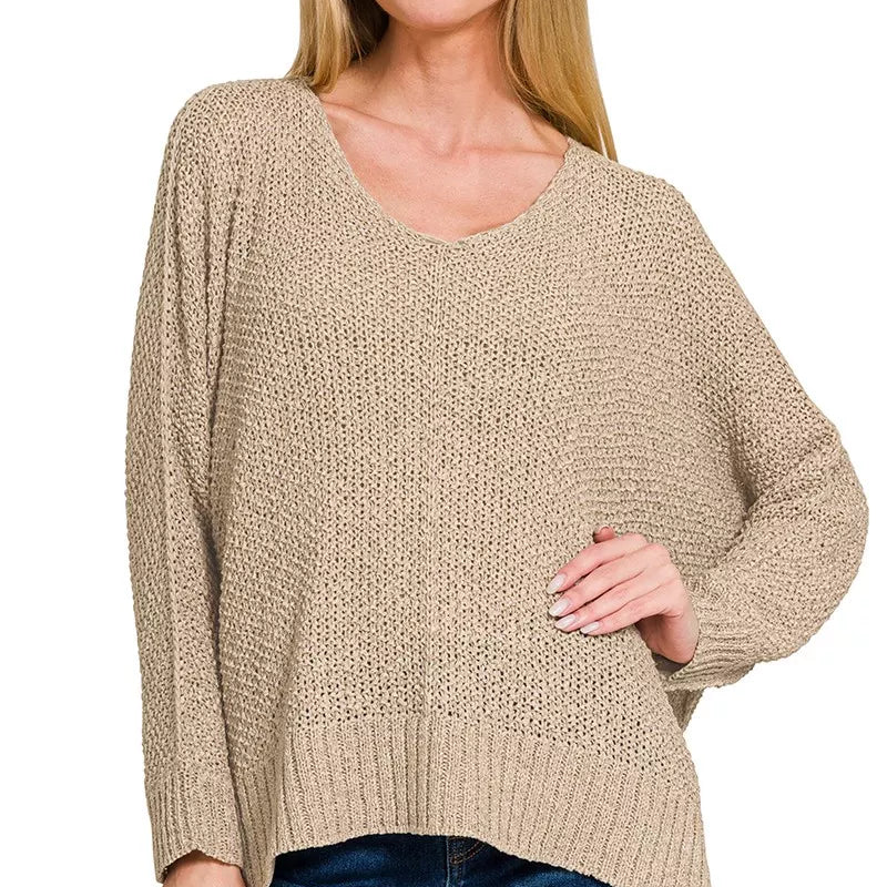 ZENANA Dolman Sleeve V-Neck Sweater on Simply Obsessed