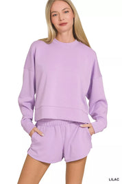 Zenana Scuba Long Sleeve Sweatshirts & Shorts Set on Simply Obsessed