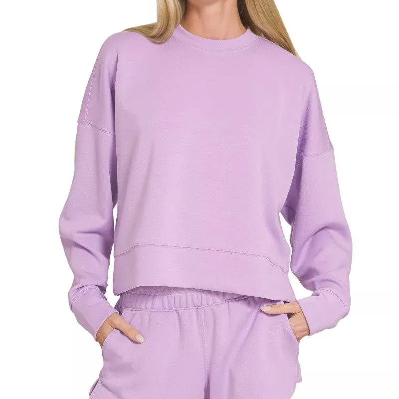 Zenana Scuba Long Sleeve Sweatshirts & Shorts Set on Simply Obsessed