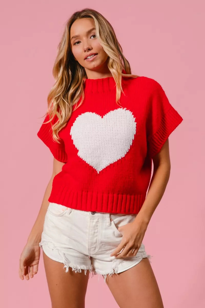 BIBI Rib Banded Heart Pattern Valentines Sweater on Simply Obsessed