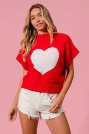 BIBI Rib Banded Heart Pattern Valentines Sweater on Simply Obsessed