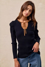 BiBi Ribbed Contrast Front Tied Top with Shrried on Simply Obsessed