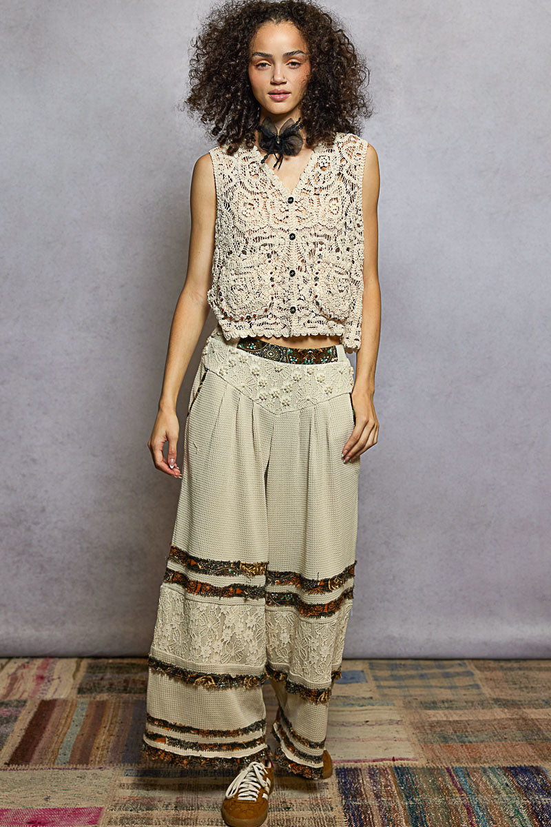POL Button Down Cropped Crochet Vest with Scalloped Edge on Simply Obsessed