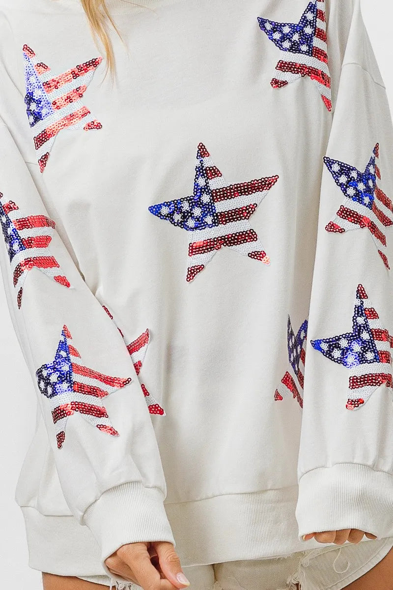 BIBI American Flag Sequin Star Sweatshirt on Simply Obsessed