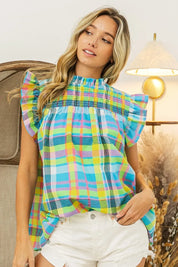 BiBi Multi Color Check Plaid Woven Top on Simply Obsessed