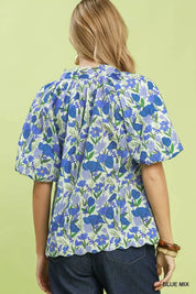 UMGEE Floral Puff Sleeve Blouse with Scalloped Details on Simply Obsessed