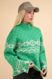 VERY J Christmas Element Mock Neck Long Sleeve Sweater on Simply Obsessed