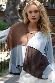 POL Color Block Notched Long Sleeve T-Shirt on Simply Obsessed