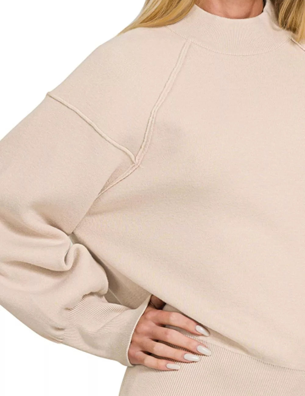 ZENANA Viscose Mock Neck Exposed Seam Sweater on Simply Obsessed