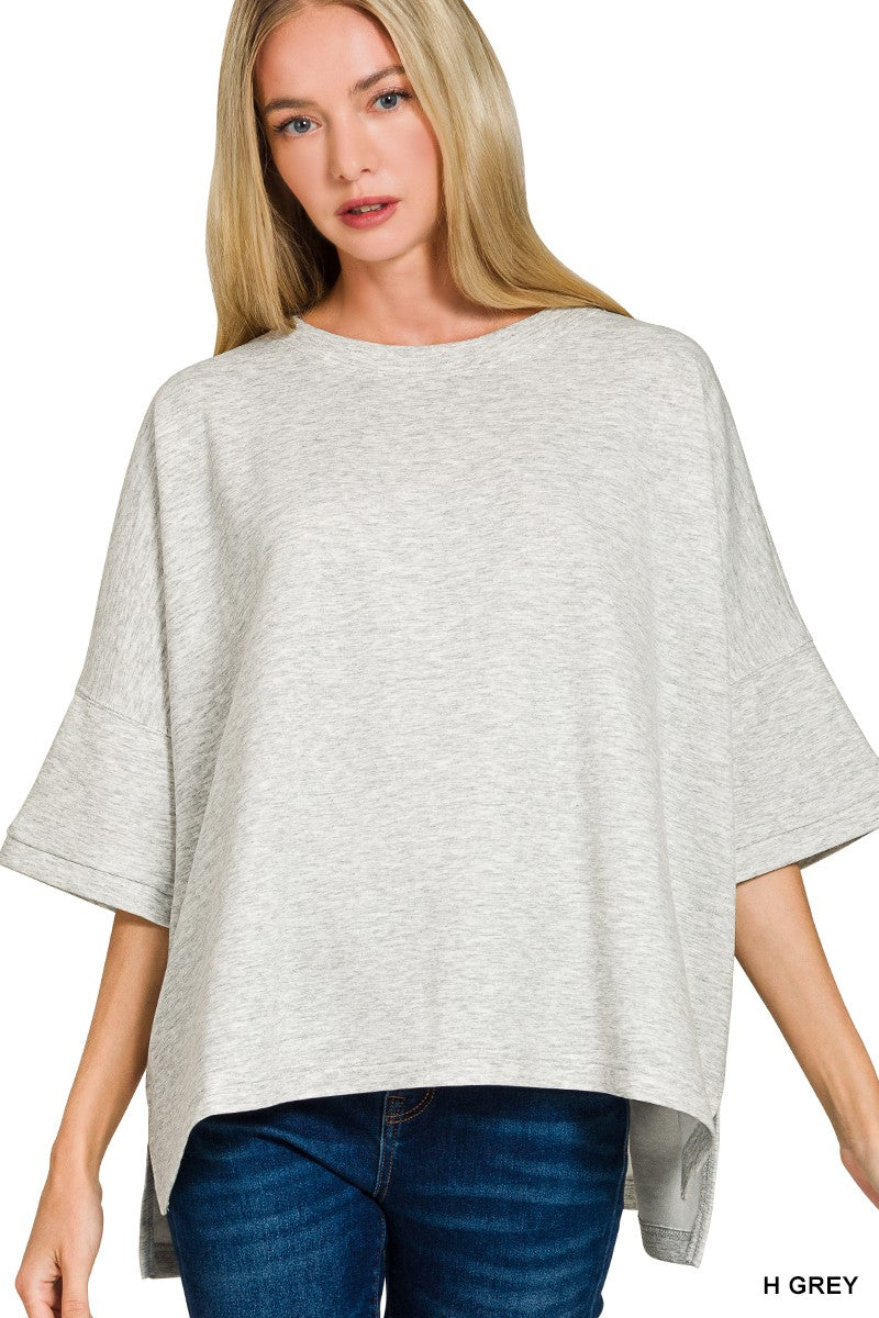 ZENANA Scuba Round Neck Top with Side Slits on Simply Obsessed