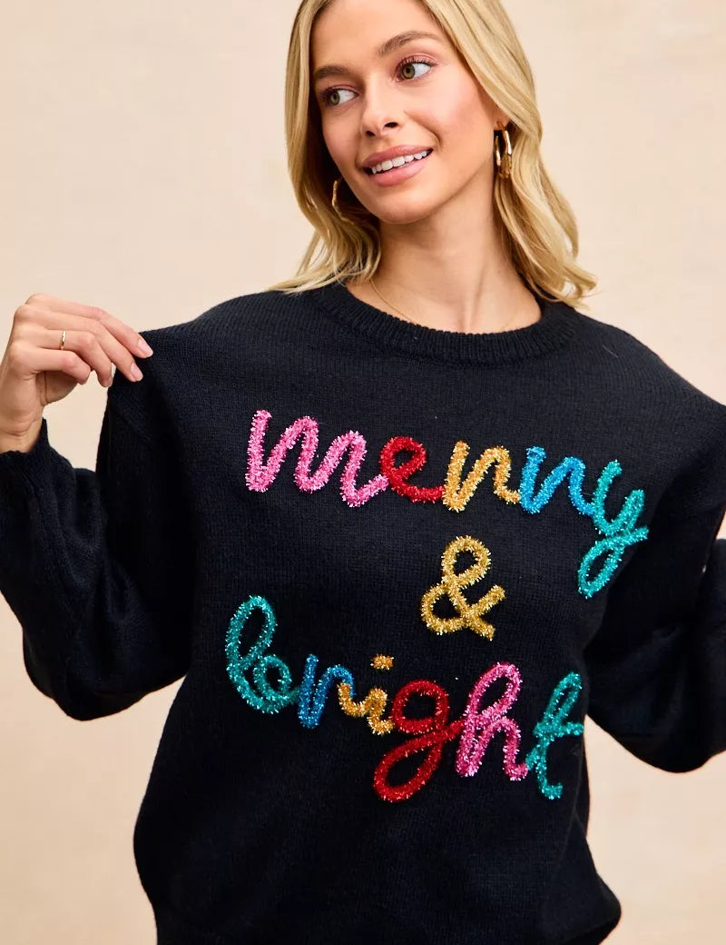 BIBI Tinsel Lettering Christmas Sweater on Simply Obsessed