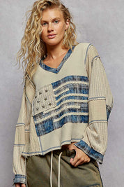 POL MULTI PATTERN FLANNEL FLAG KNIT TOP   *VEGAS LIVES*