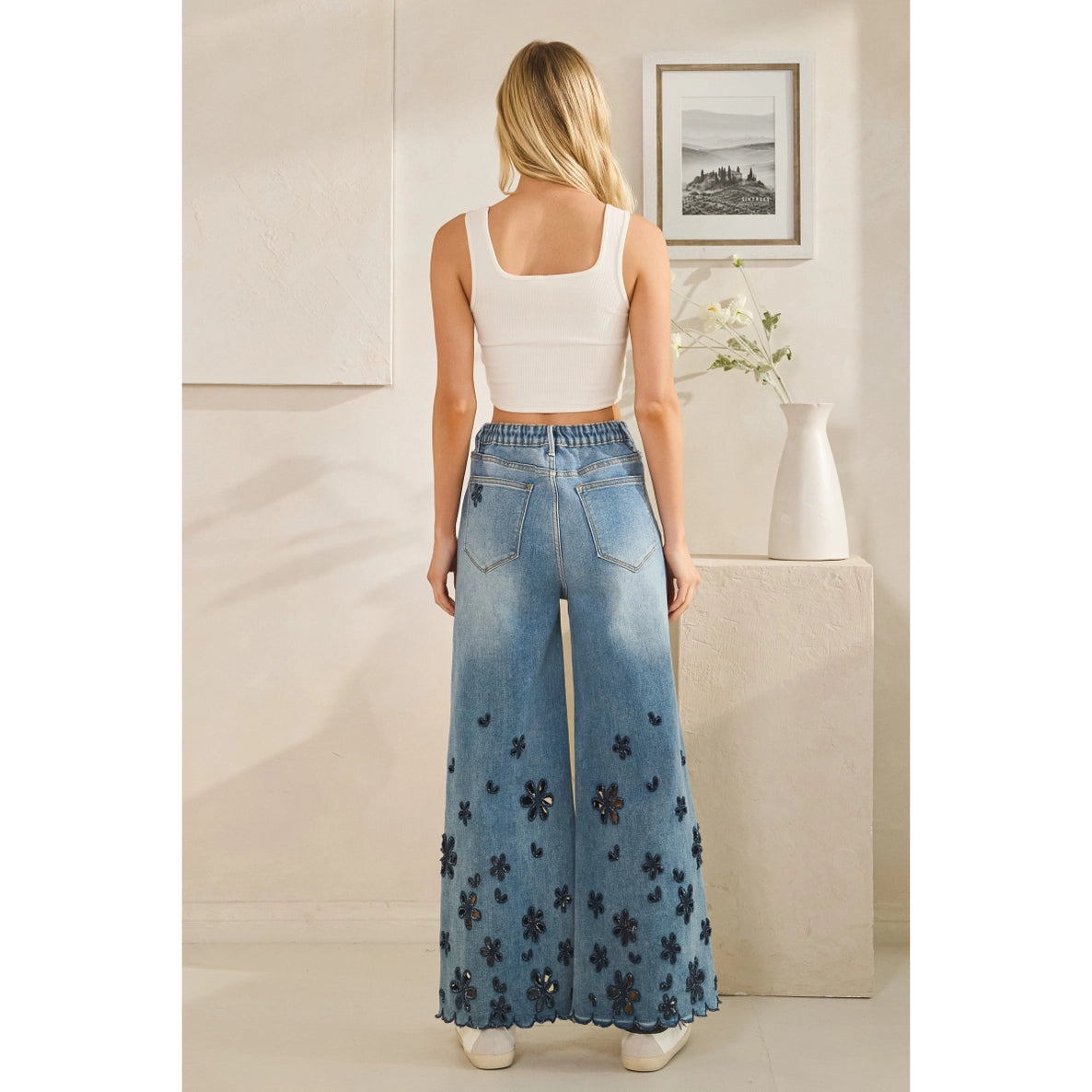 OLI + HALI Washed Flower Denim Pants on Simply Obsessed