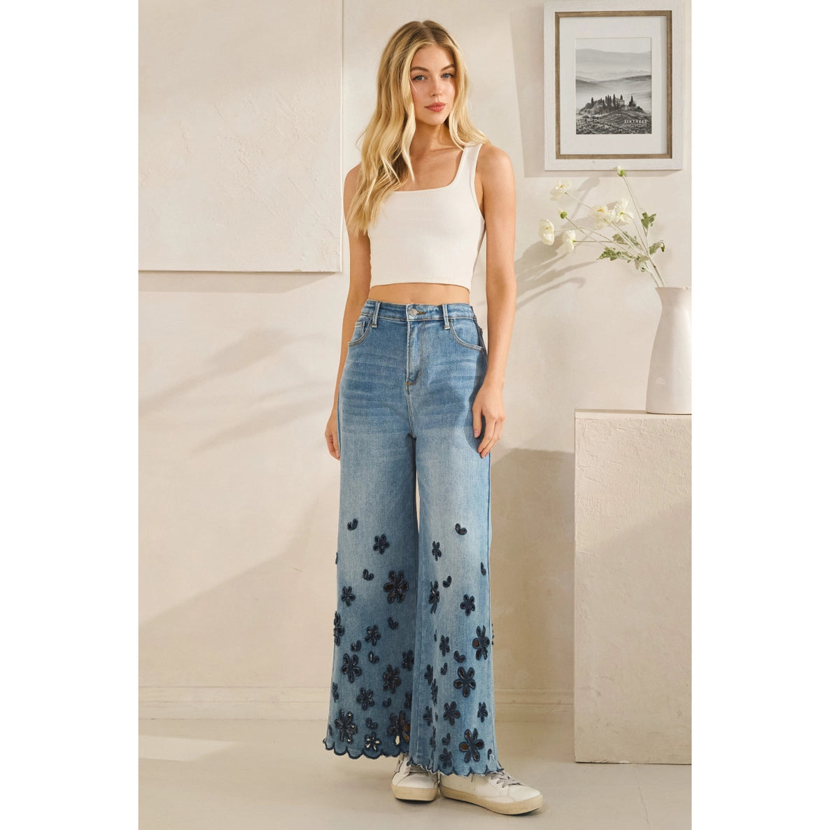 OLI + HALI Washed Flower Denim Pants on Simply Obsessed