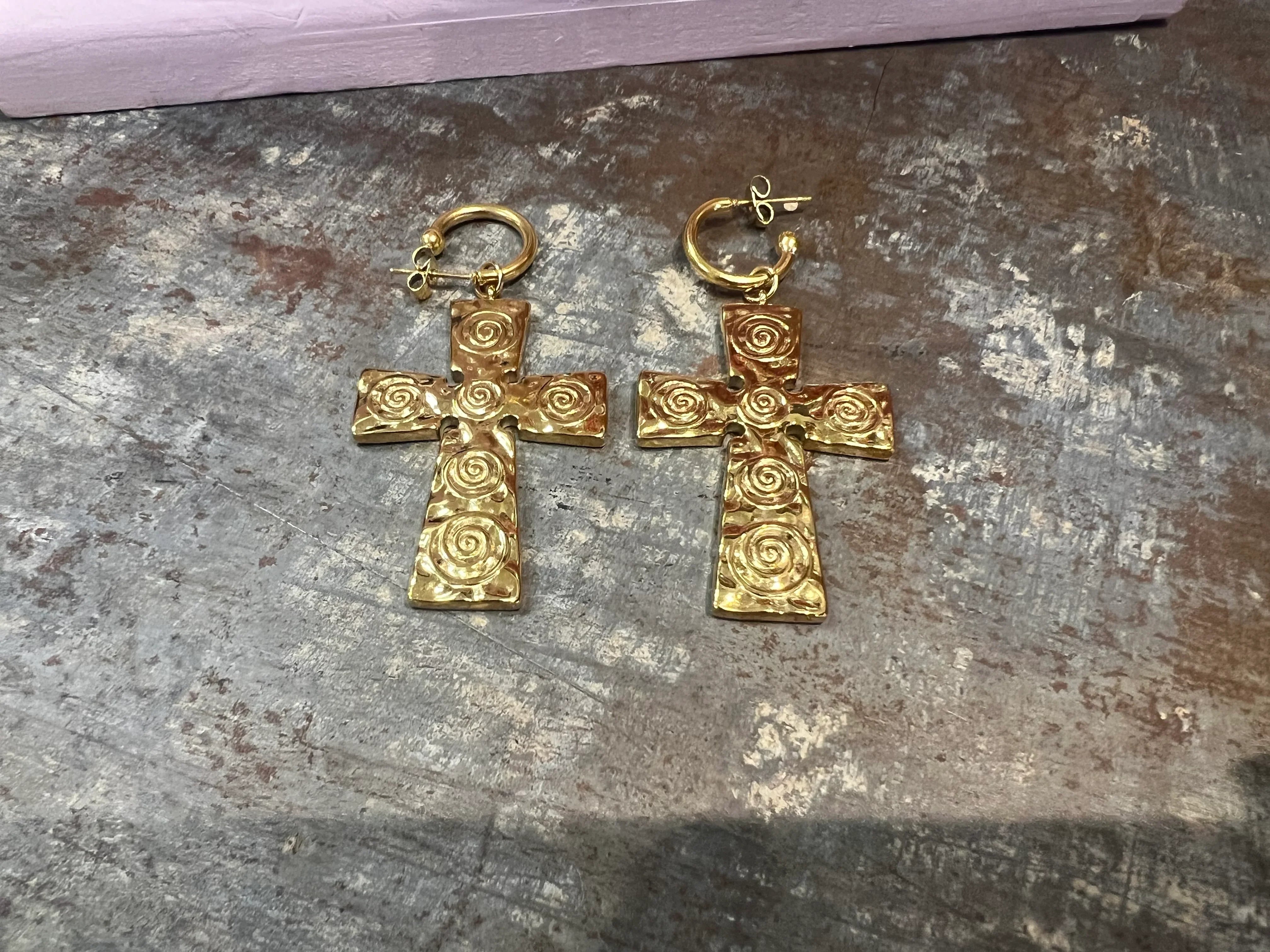 GALORE Plated Gold Cross Huggies on Simply Obsessed