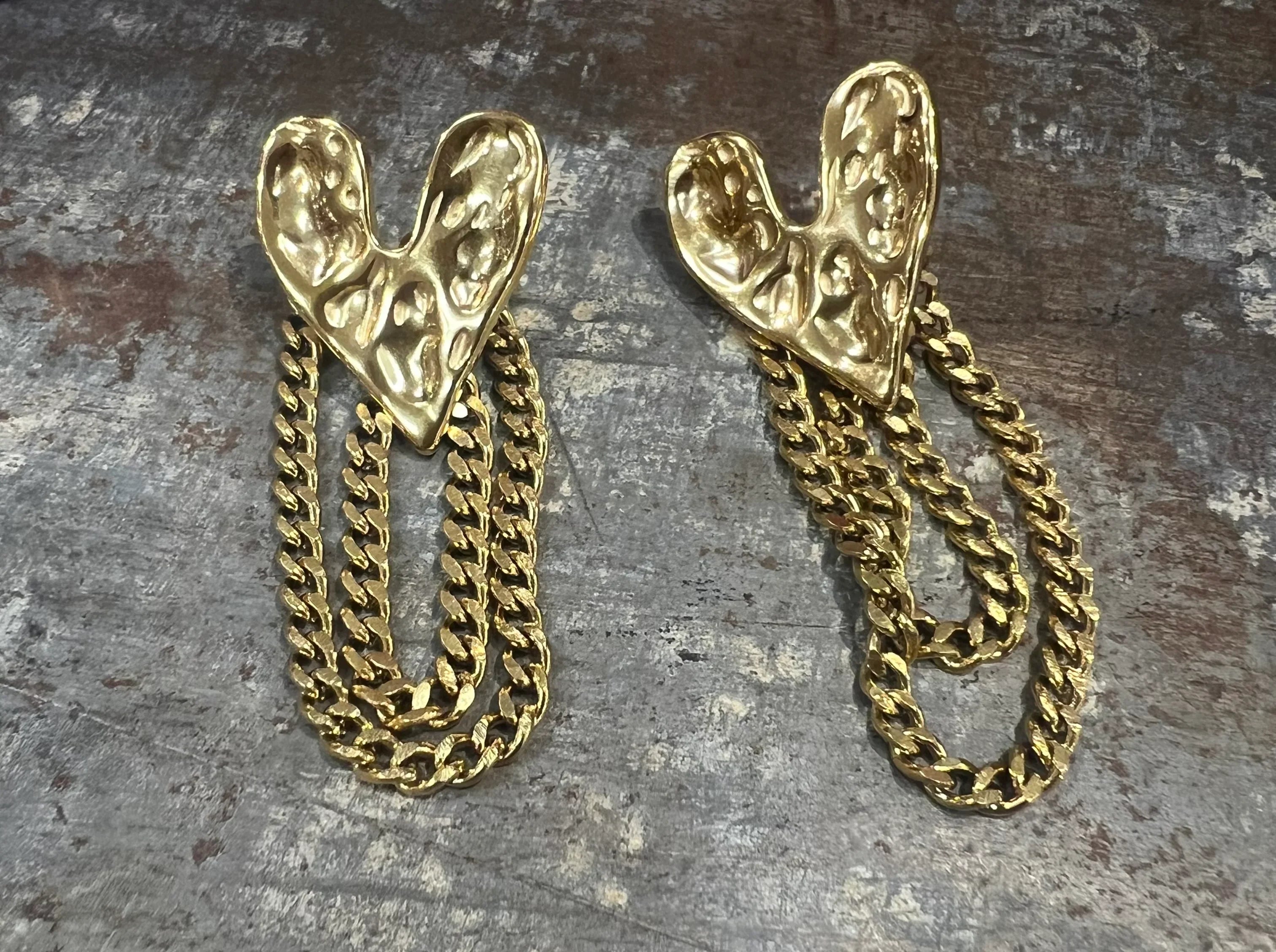 GALORE Plated Gold Heart Chain Earrings on Simply Obsessed