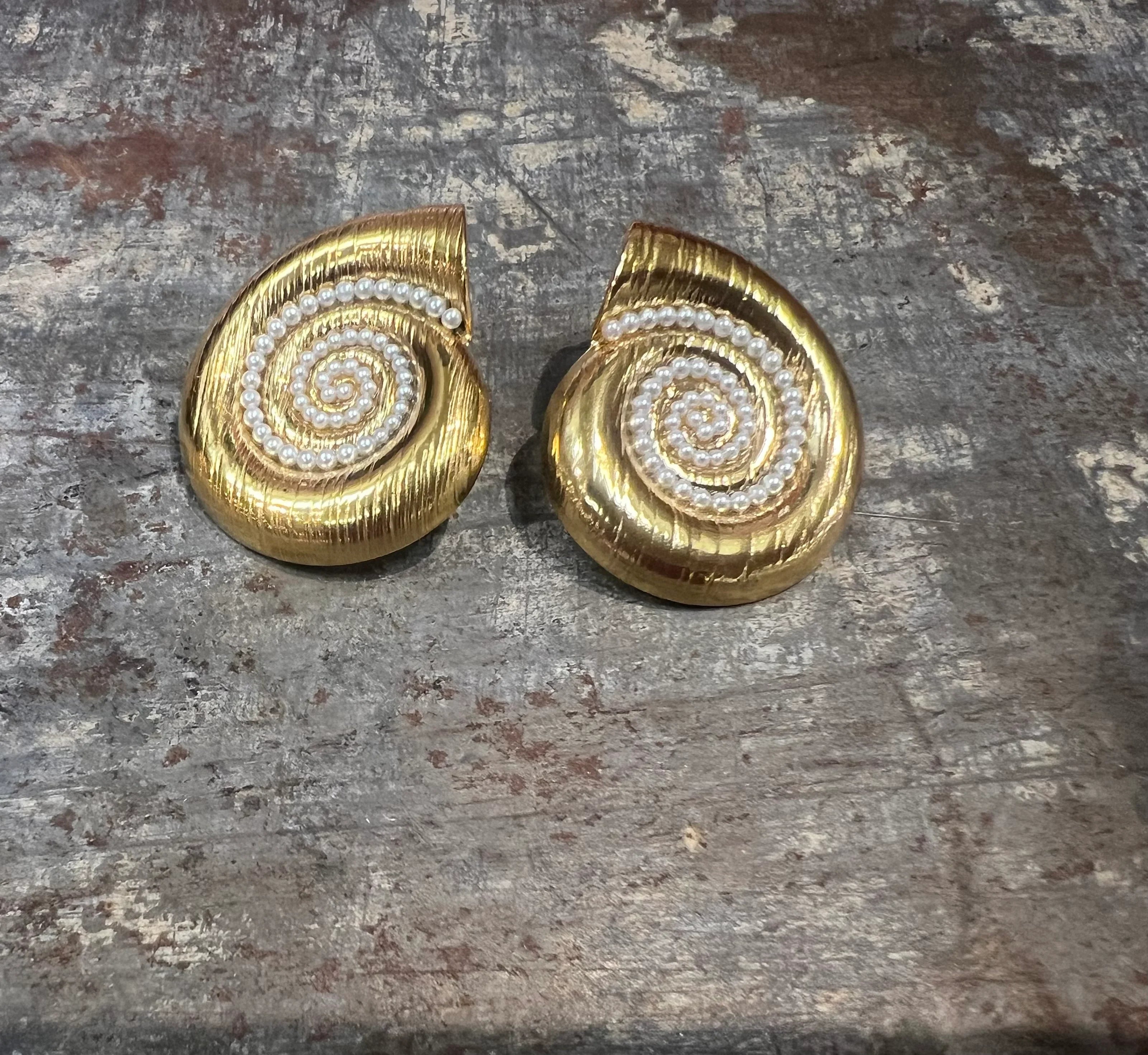 GALORE Plated Gold Pearl Seashell Earrings on Simply Obsessed
