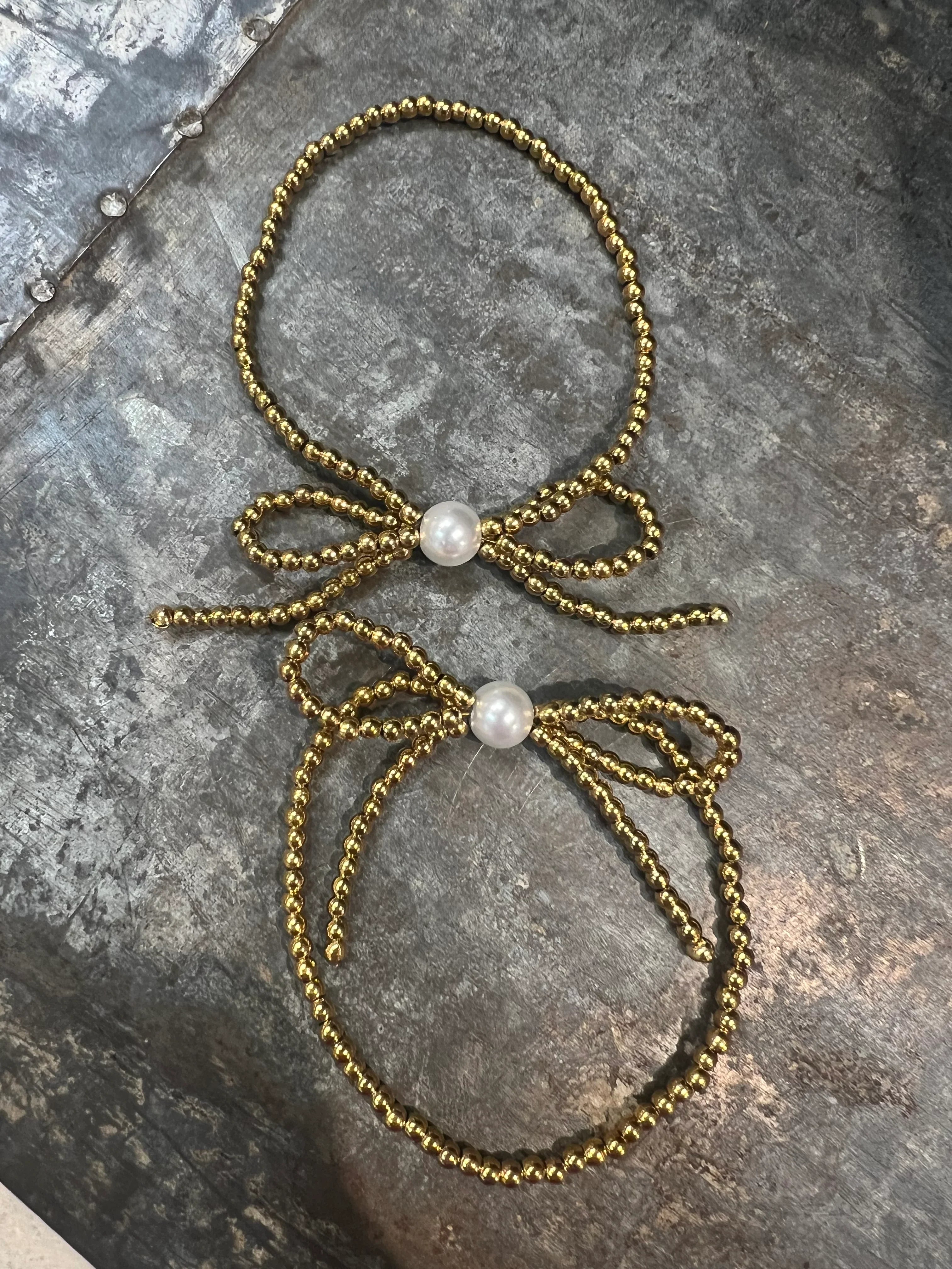 GALORE Plated Pearl Bow Bracelet on Simply Obsessed