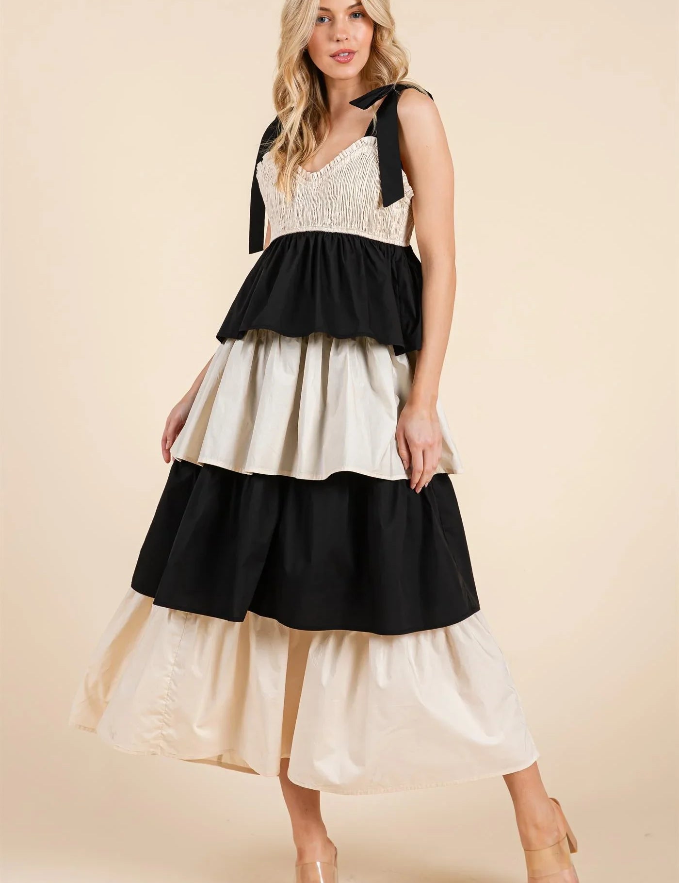 GEEGEE Black & Cream Tiered Dress - BLACK on Simply Obsessed