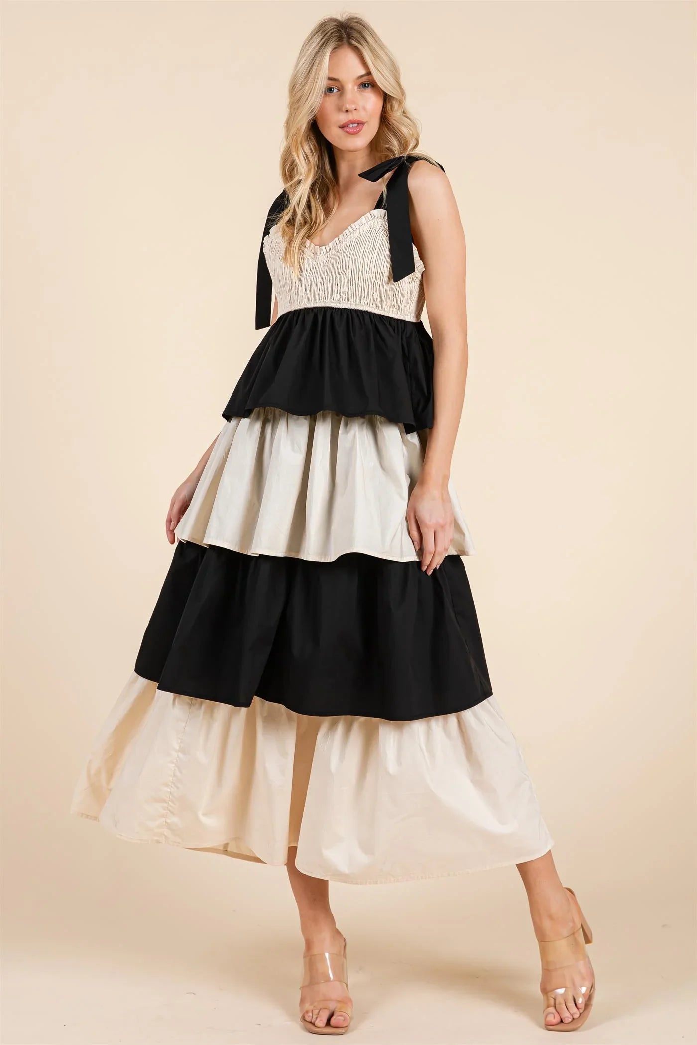 GEEGEE Black & Cream Tiered Dress - BLACK on Simply Obsessed