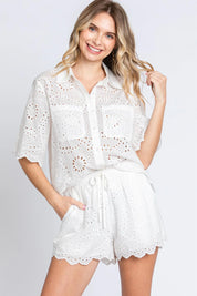 GEEGEE Pattern Collared Button Up Top & Shorts set OFF WHITE on Simply Obsessed