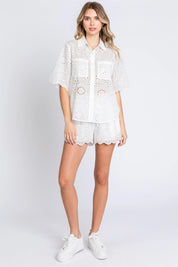 GEEGEE Pattern Collared Button Up Top & Shorts set OFF WHITE on Simply Obsessed