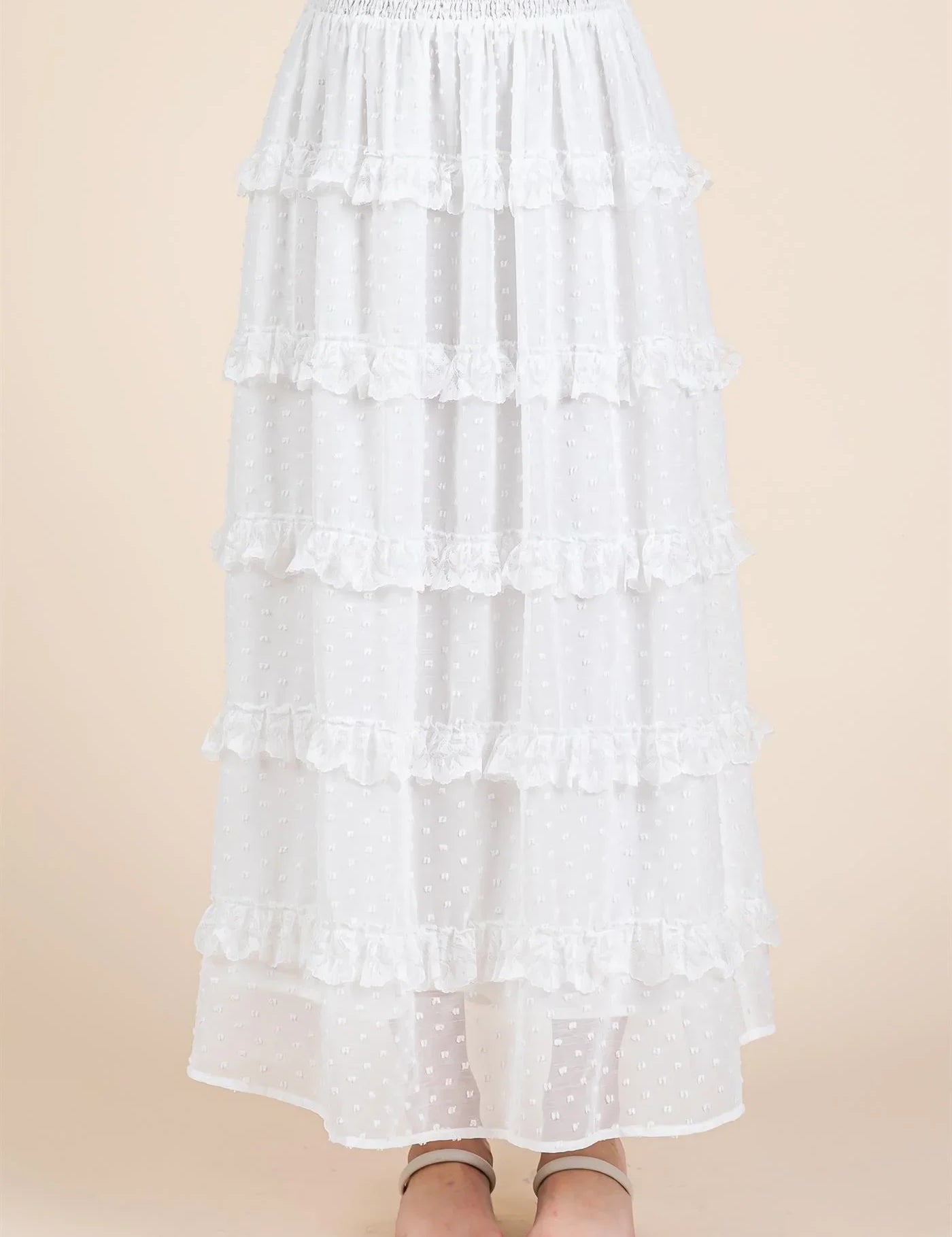 GEEGEE Pattern Ruffle Skirt - OFF WHITE on Simply Obsessed