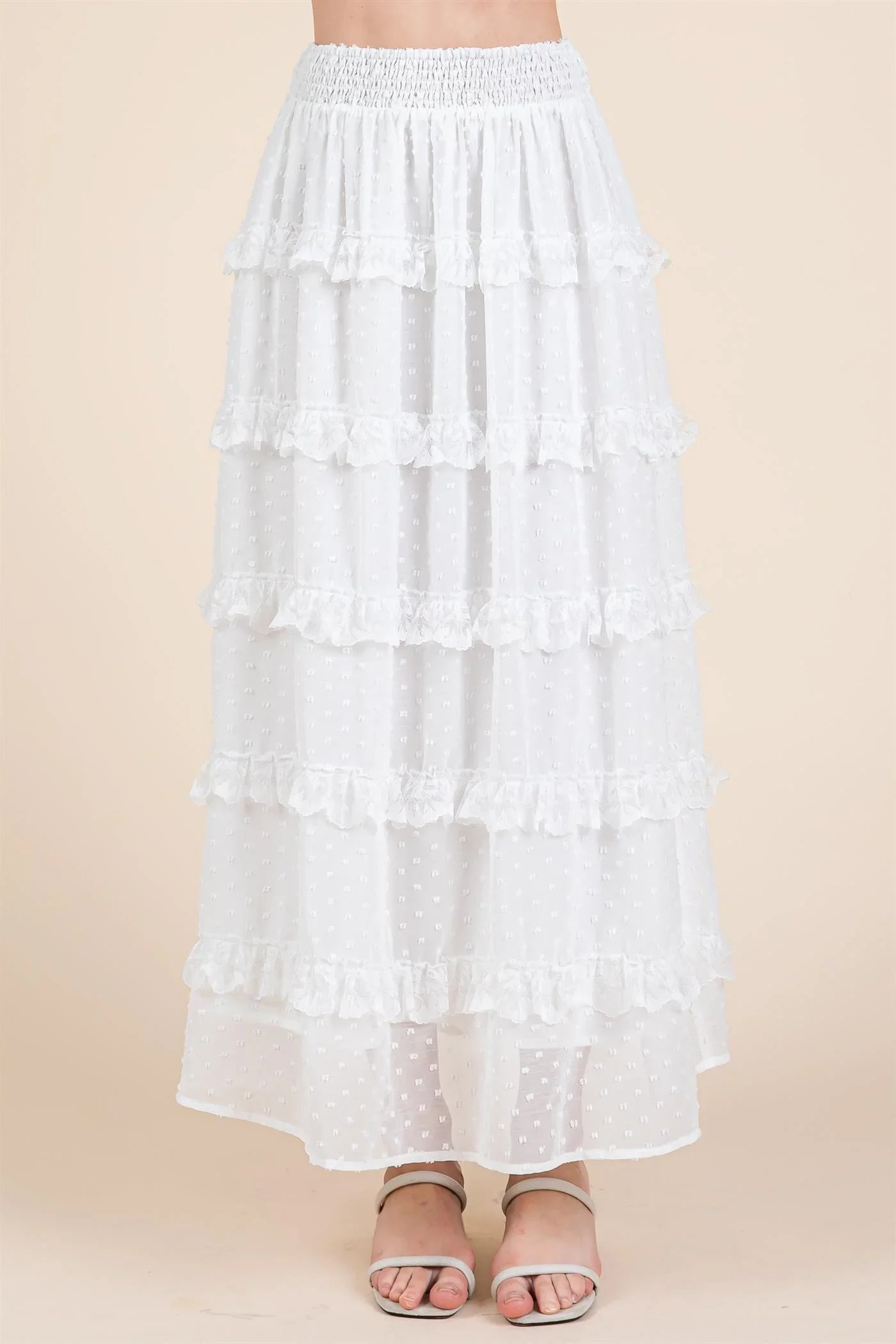 GEEGEE Pattern Ruffle Skirt - OFF WHITE on Simply Obsessed