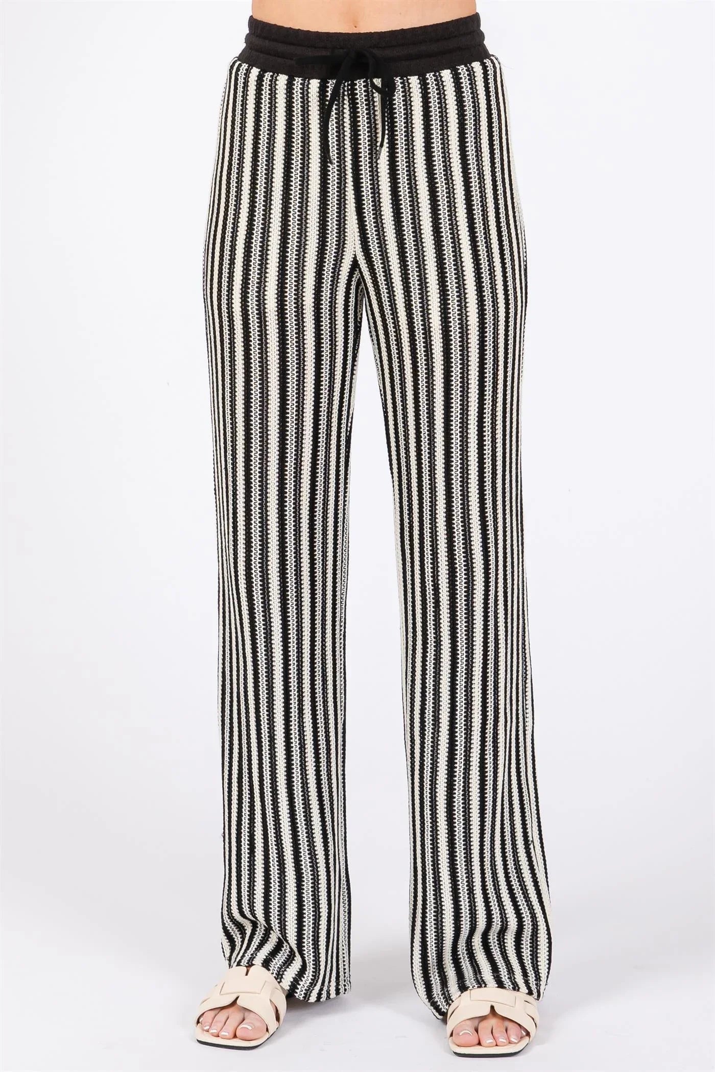 GEEGEE Striped Lounge Pants - BLACK/IVORY on Simply Obsessed