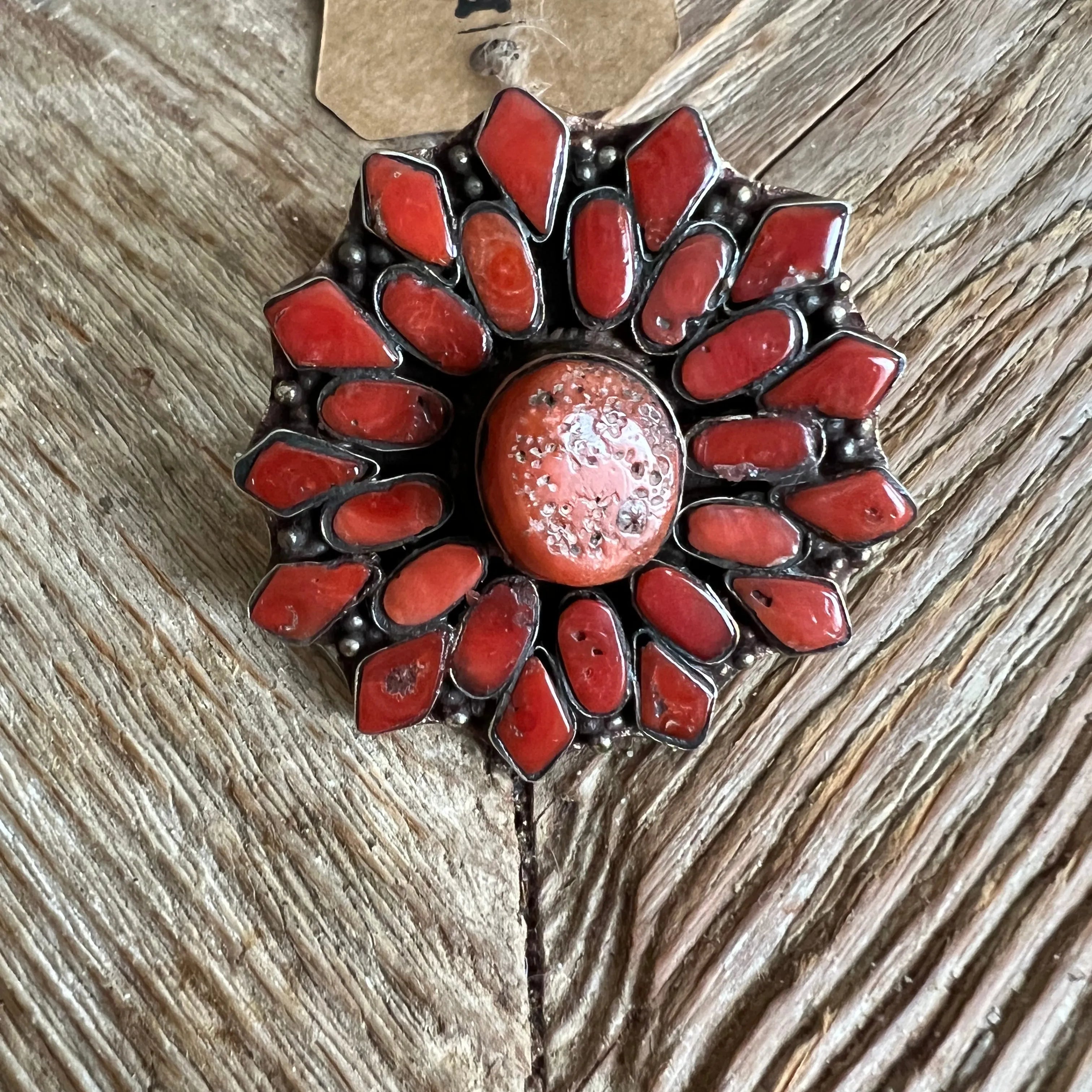 German Silver Italian Coral Ring Size 8.5 on Simply Obsessed