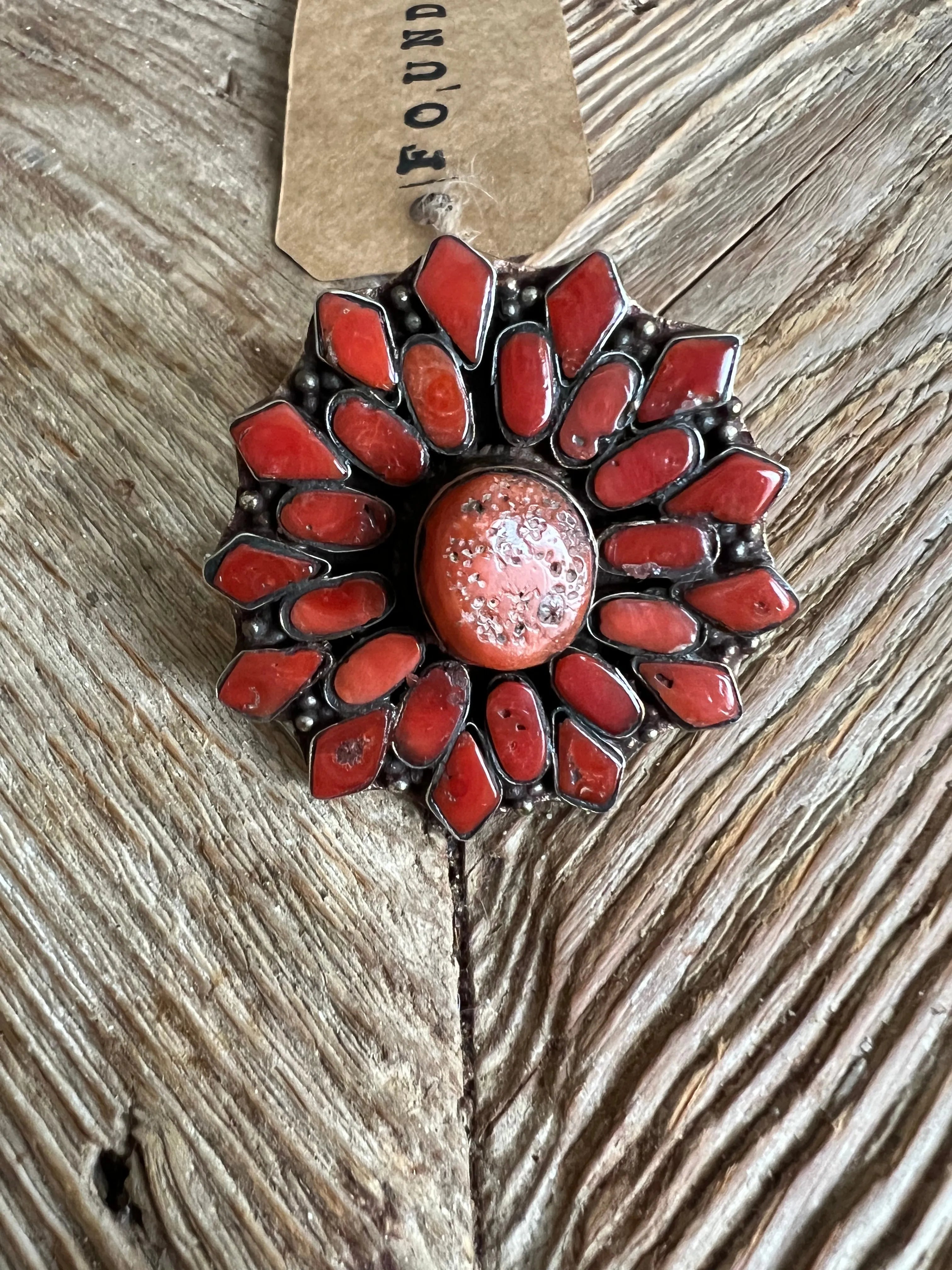 German Silver Italian Coral Ring Size 8.5 on Simply Obsessed