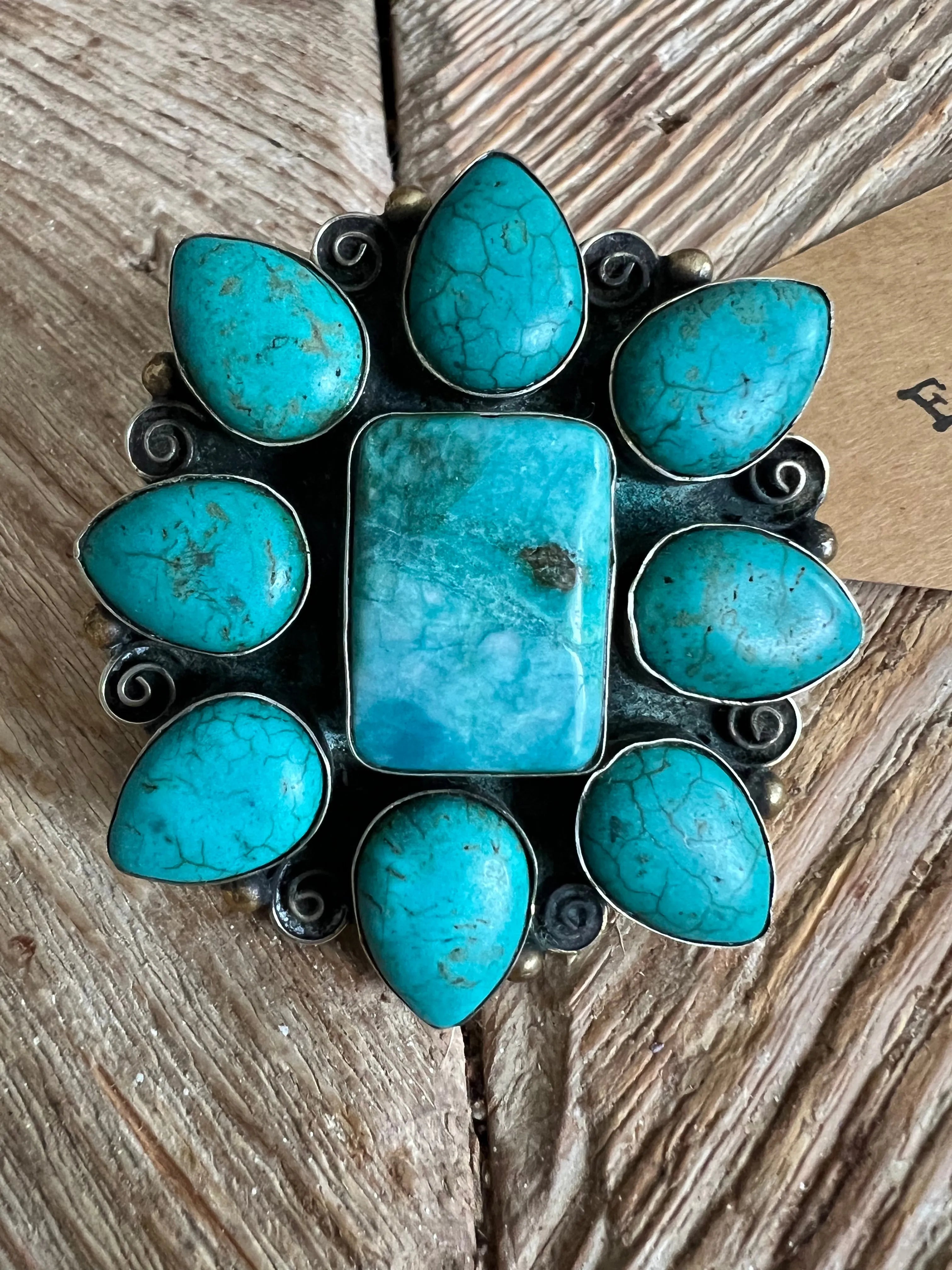 German Silver Italian Turquoise & Blue Apatite Ring Size 8.5 on Simply Obsessed