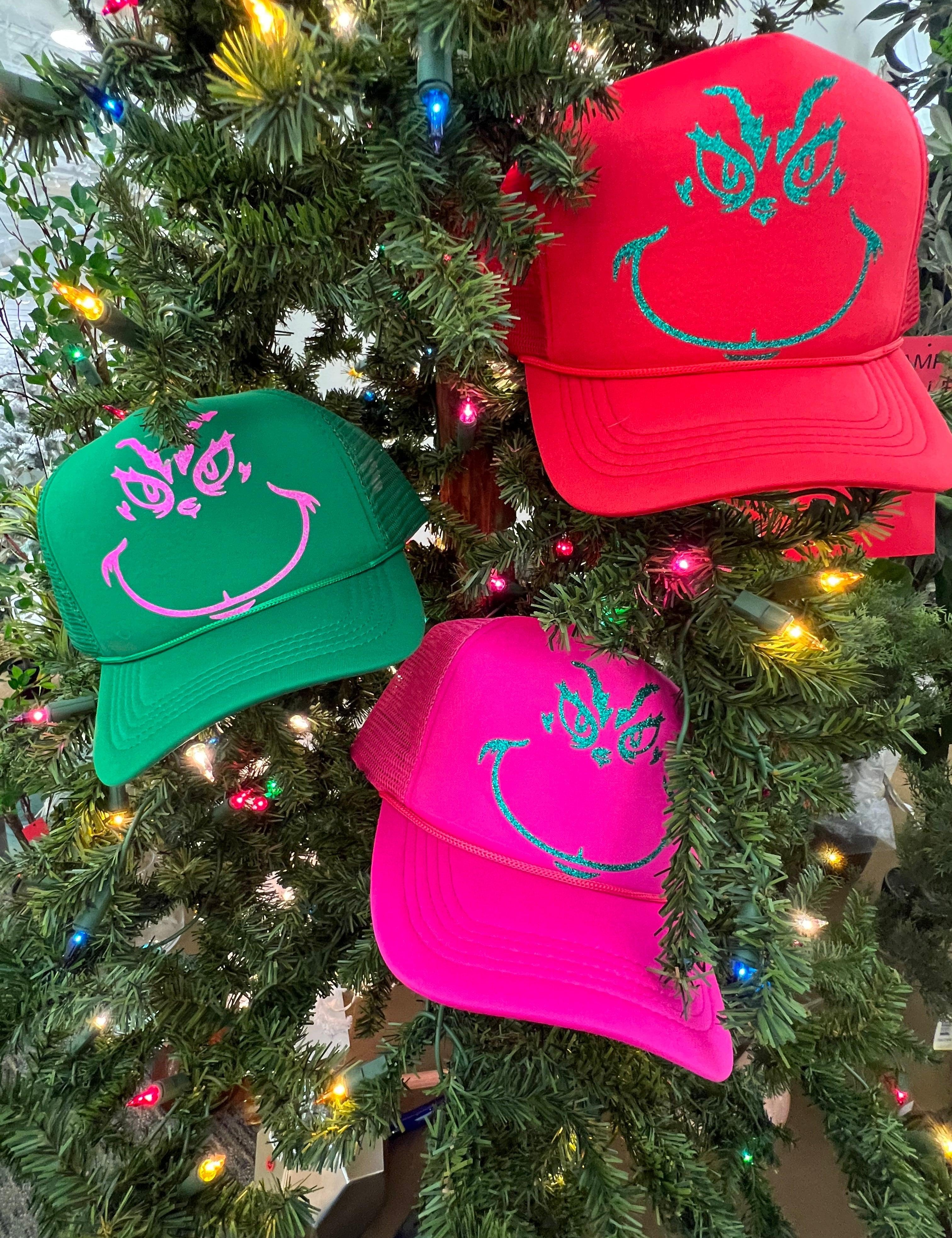 Glitter Grinch Trucker Hat on Simply Obsessed