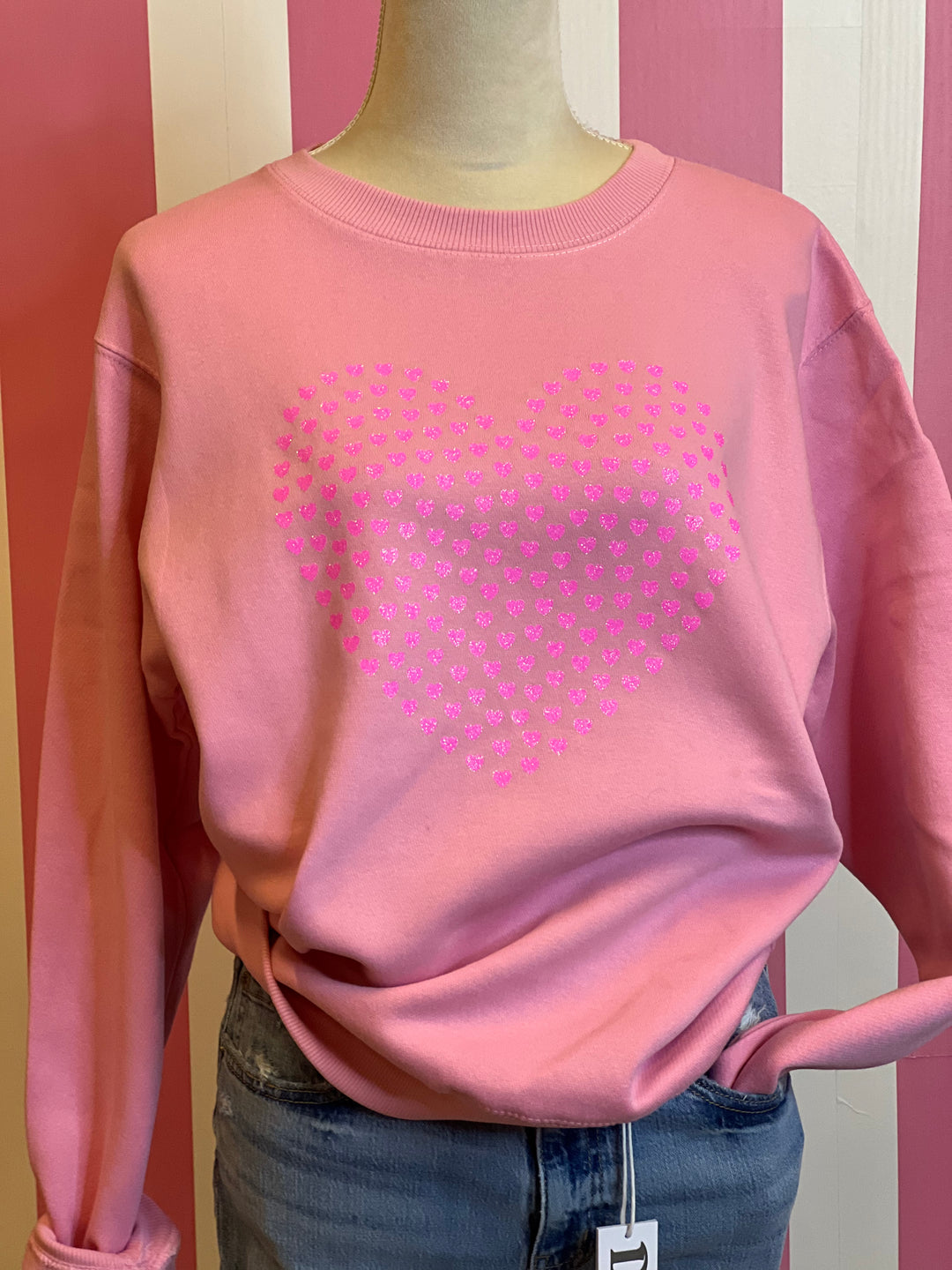 Glitter Heart Pink Sweatshirt on Simply Obsessed