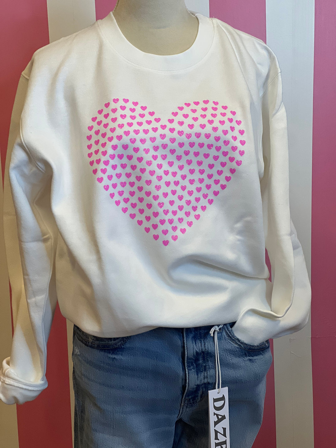 Glitter Heart White Sweatshirt on Simply Obsessed