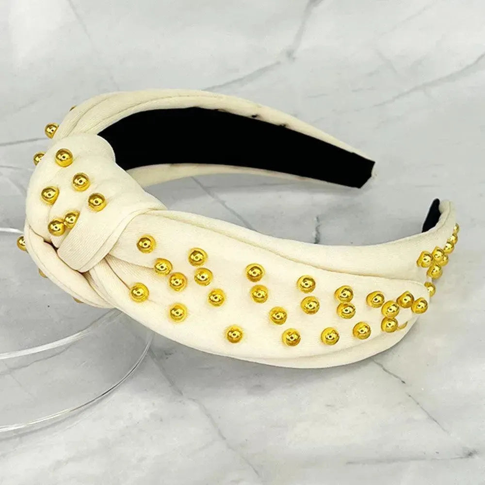 Gold Beaded Headband - Cream on Simply Obsessed