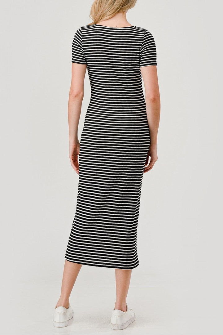 HEIMIOUS Stripe Rib Short Sleeve Dress - BLACK/WHITE on Simply Obsessed